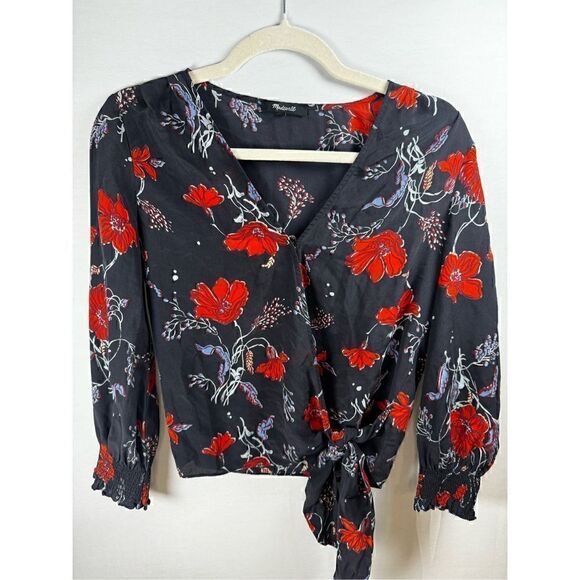 Madewell Silk Smocked-Sleeve Wrap Top XS - Picture 1 of 5